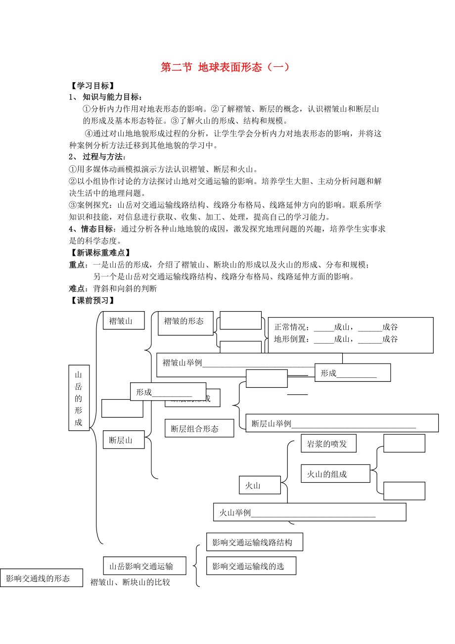 省鶴崗一中高中地理 第二章 第二節(jié) 地球表面形態(tài)學(xué)案 湘教版必修1_第1頁