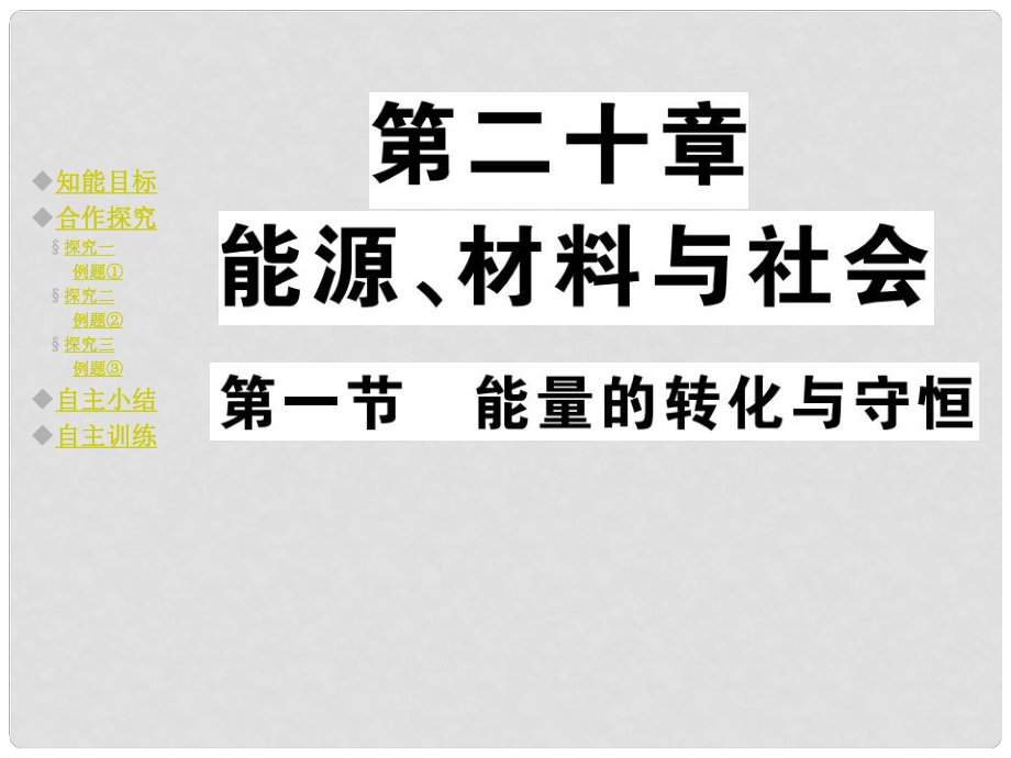 九年级物理全册 第20章 能源、材料与社会 第1节 能源的转化与守恒教学课件 （新版）沪科版_第1页