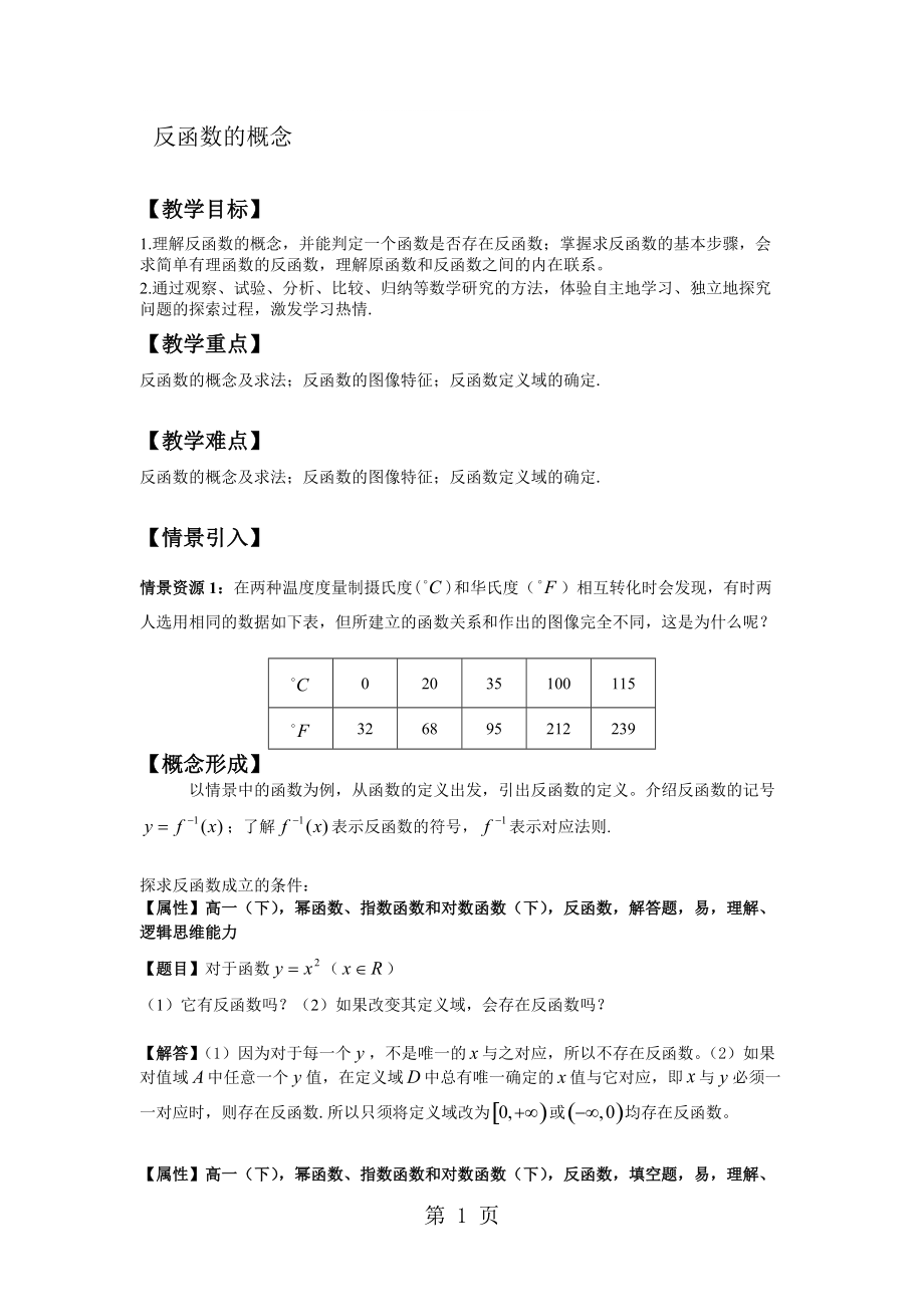 上海市華東師范大學(xué)第二附屬中學(xué)滬科版高中數(shù)學(xué)復(fù)習(xí)反函數(shù)的概念學(xué)案無答案_第1頁