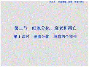 优化方案高中生物 第五章 细胞增殖、分化、衰老和凋亡 第二节 细胞分化、细胞衰老和调亡（第1课时）细胞分化 细胞的全能性课件 苏教版必修1