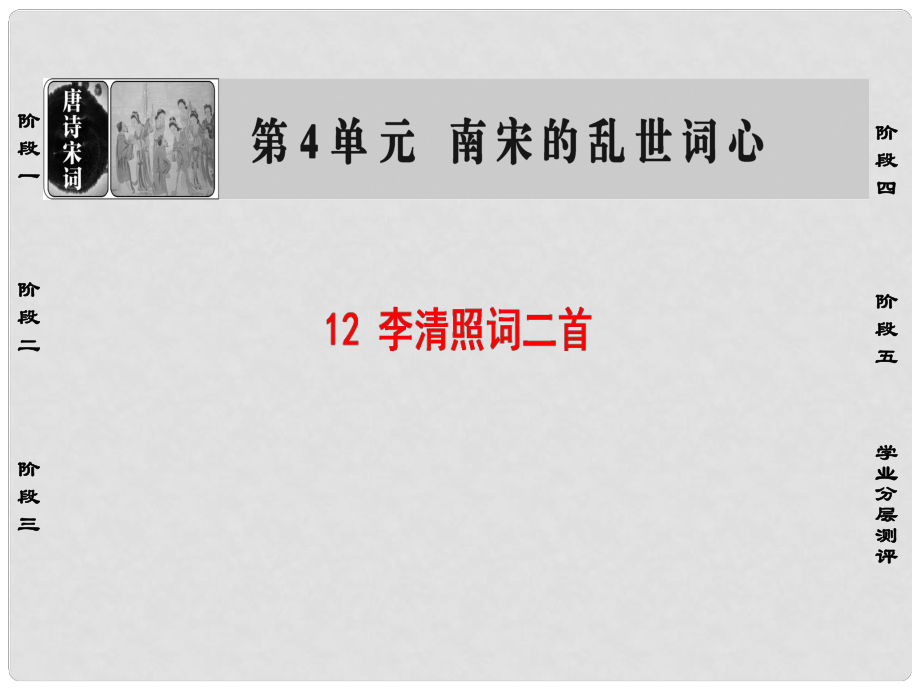 高中語(yǔ)文 第四單元 南宋的亂世詞心 12 李清照詞二首課件 魯人版選修《唐詩(shī)宋詩(shī)選讀》_第1頁(yè)