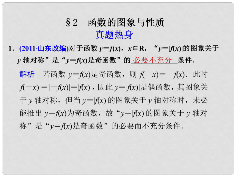 高考數(shù)學(xué)考前專題復(fù)習(xí)篇 專題二 集合、常用邏輯用語(yǔ)、不等式、函數(shù)與導(dǎo)數(shù) 函數(shù)的圖像與性質(zhì)22 課件_第1頁(yè)