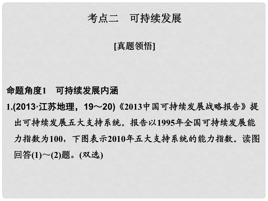 高考地理二輪復(fù)習(xí) 第二部分 專題十 環(huán)境問題（含選修）與可持續(xù)發(fā)展 考點(diǎn)二 可持續(xù)發(fā)展課件_第1頁