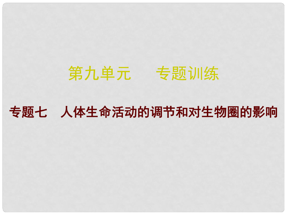 廣東省中考生物總復(fù)習(xí) 第九單元 專題訓(xùn)練七 人體生命活動(dòng)的調(diào)節(jié)和對(duì)生物圈的影響課件_第1頁