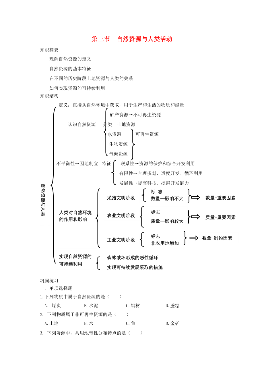 省鶴崗一中高中地理 第四章 第三節(jié) 自然資源與人類活動(dòng)學(xué)案 湘教版必修1_第1頁(yè)