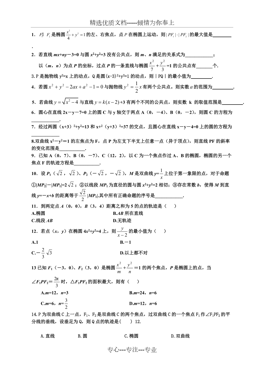 上海-解析几何综合测试题附答案(共13页)_第1页