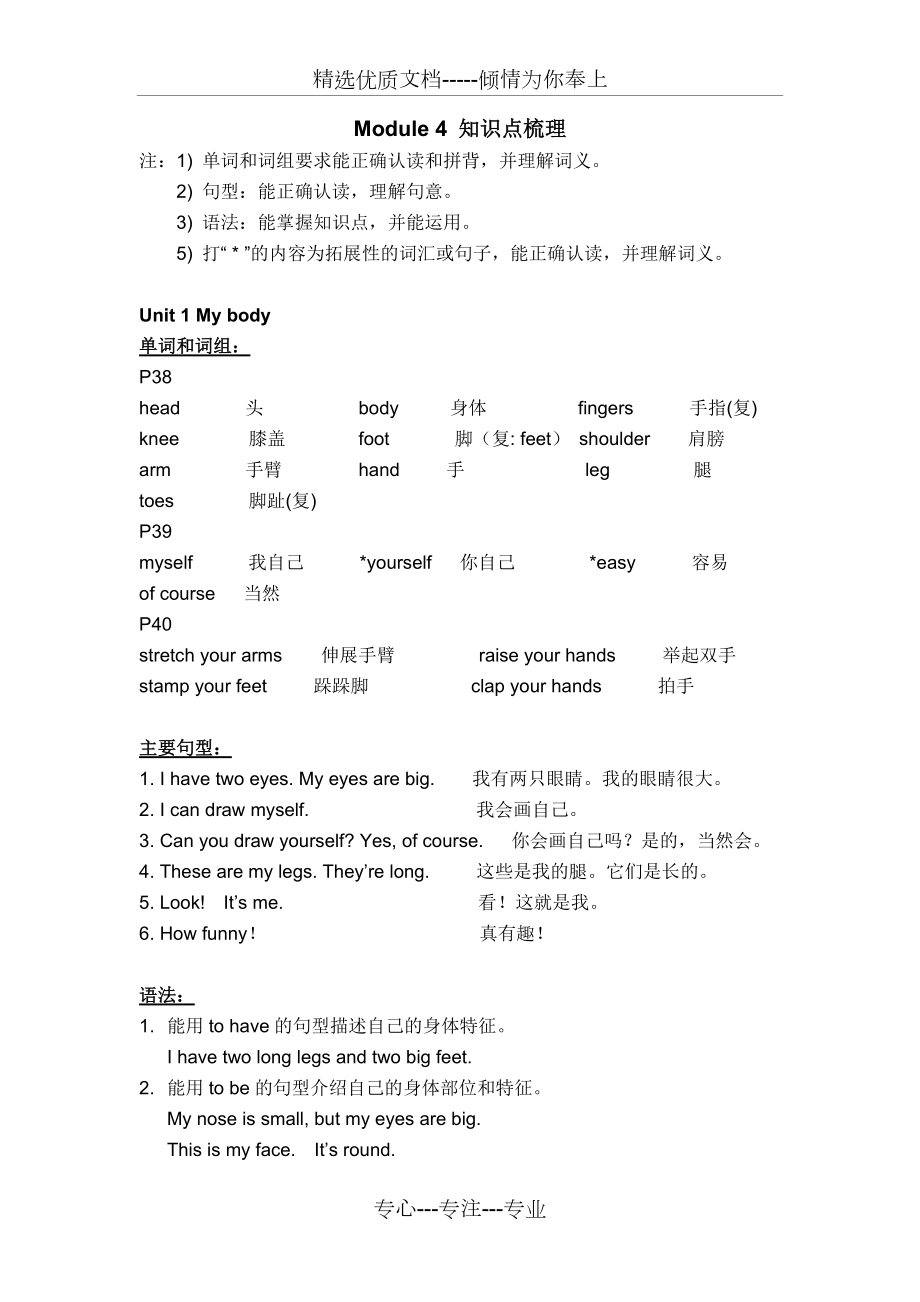 上海牛津3BM4知识梳理(共4页)_第1页