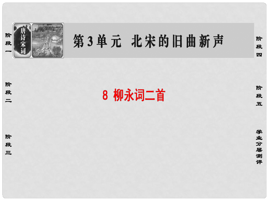 高中語文 第三單元 北宋的舊曲新聲 8 柳永詞二首課件 魯人版選修《唐詩宋詩選讀》_第1頁