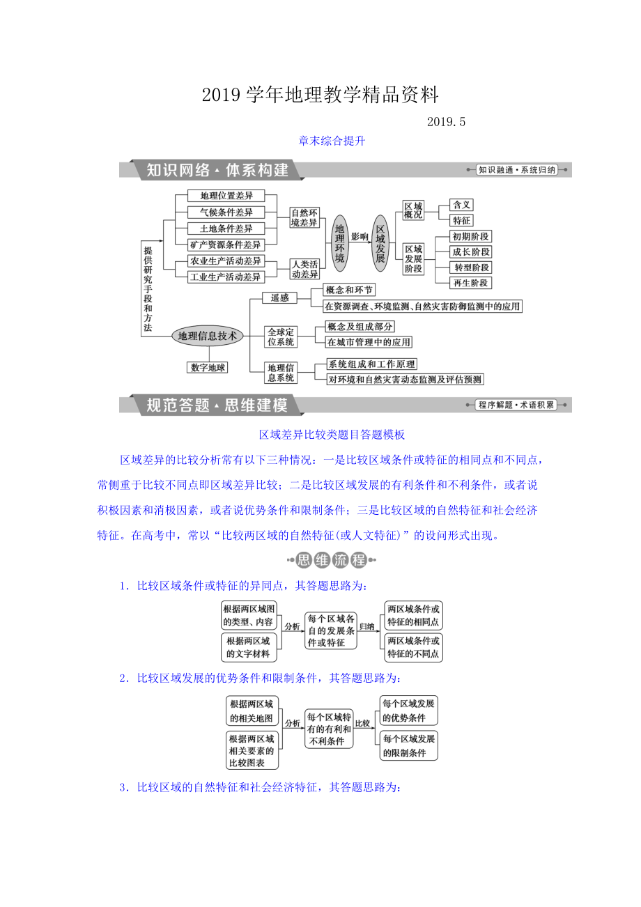 高考地理大一轮复习文档：第十二章　地理环境与区域发展 章末综合提升 Word版含答案_第1页