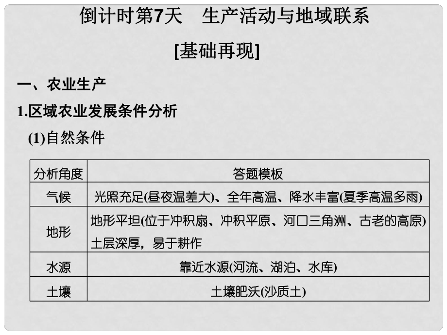 高考地理二輪復習 第四部分 考前十五天 倒計時第7天 生產活動與地域聯系課件_第1頁