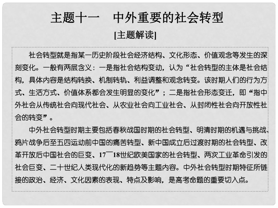 高考?xì)v史二輪復(fù)習(xí) 第一部分 微型主題突破 主題十一 中外重要的社會(huì)轉(zhuǎn)型課件_第1頁(yè)