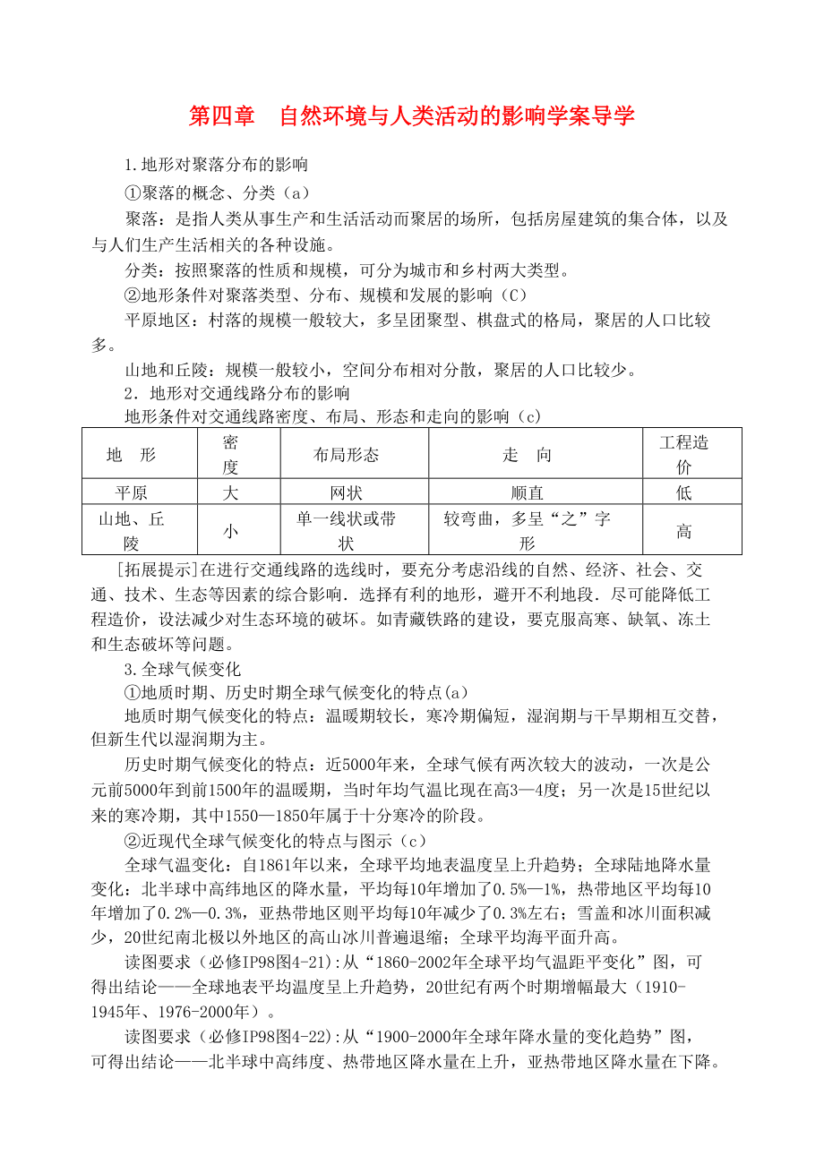 省鶴崗一中高中地理 第四章 自然環(huán)境與人類活動的影響學案 湘教版必修1_第1頁