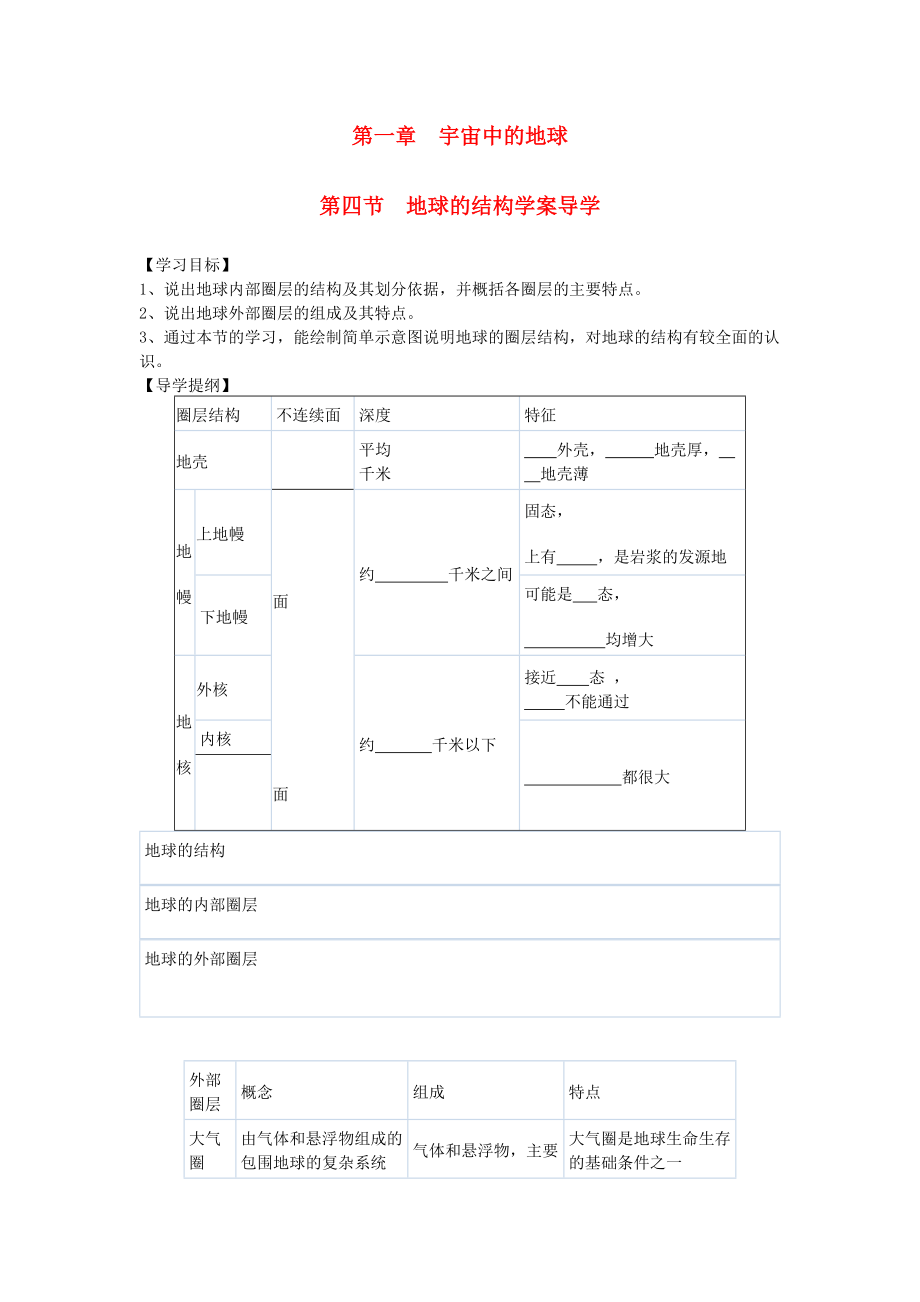 省鶴崗一中高中地理 第一章 第四節(jié) 地球的結(jié)構(gòu)學案 湘教版必修1_第1頁