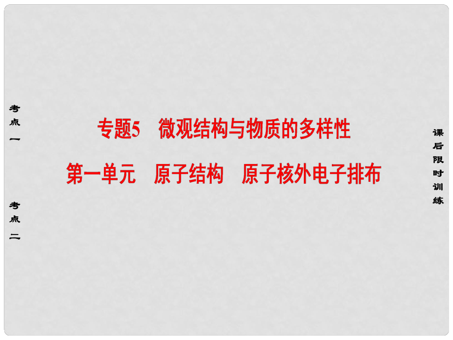 高考化学大一轮复习 专题5 第1单元 原子结构 原子核外电子排布课件_第1页