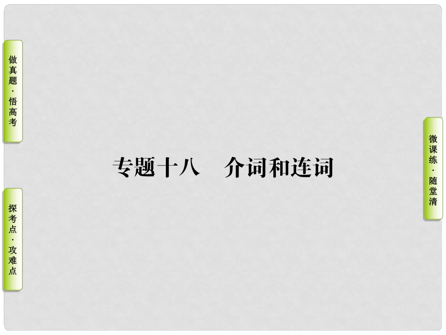 导学教程高三英语二轮复习 第二部分 语法知识讲练篇 专题十八 介词和连词课件_第1页