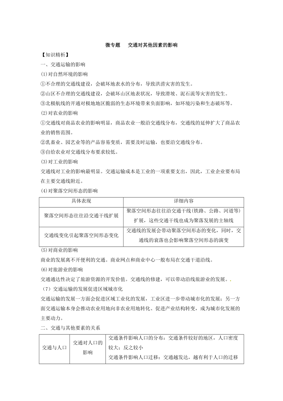 專題十 交通 微專題10.2 交通對其他因素的影響二輪地理微專題要素探究與設(shè)計 Word版含解析_第1頁