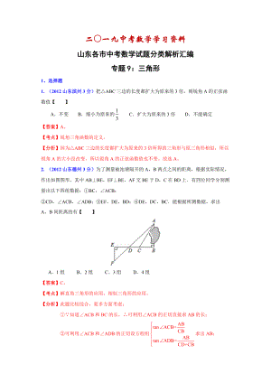 【名校资料】山东省各市中考数学分类解析 专题9：三角形