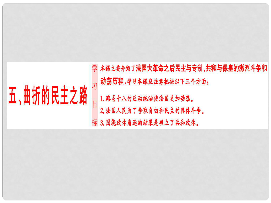 高中歷史 專題3 民主力量與專制勢力的較量 五 曲折的民主之路課件 人民版選修2_第1頁