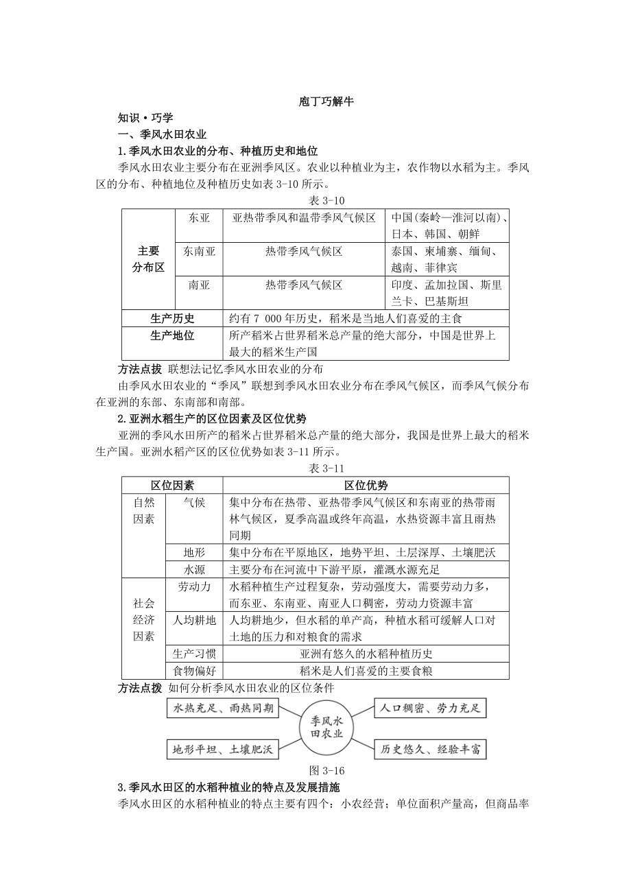 地理人教版必修2教材梳理 第三章第二節(jié) 以種植業(yè)為主的農(nóng)業(yè)地域類型 Word版含解析_第1頁