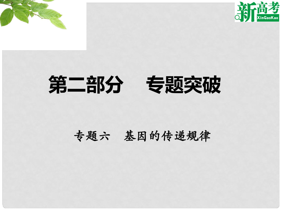 高考生物二輪復習 第二部分 專題六 基因的傳遞規(guī)律課件_第1頁