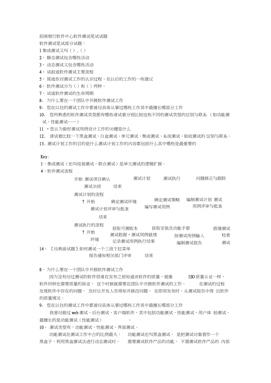 招商银行软件中心软件测试笔试试题-key_第1页