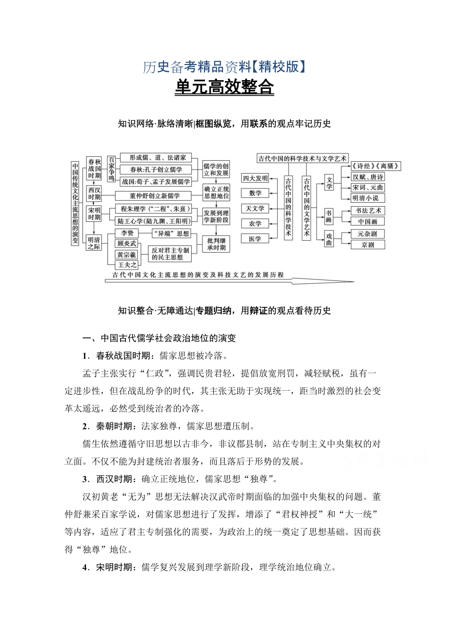 精修版高考历史人教版总复习检测 第12单元 单元高效整合 含答案_第1页