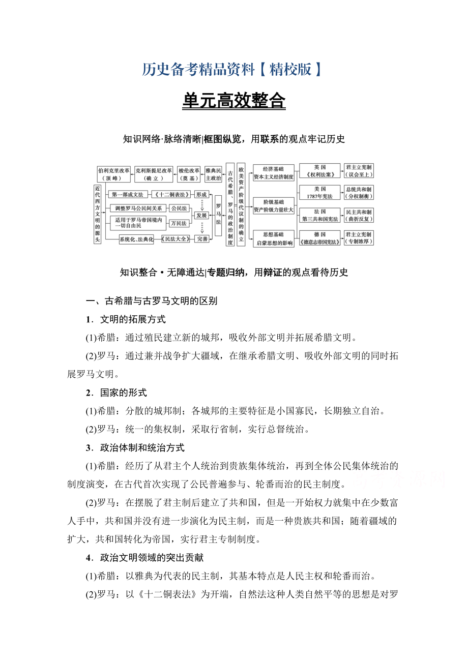 精修版高考历史人教版总复习检测 第2单元 单元高效整合 含答案_第1页