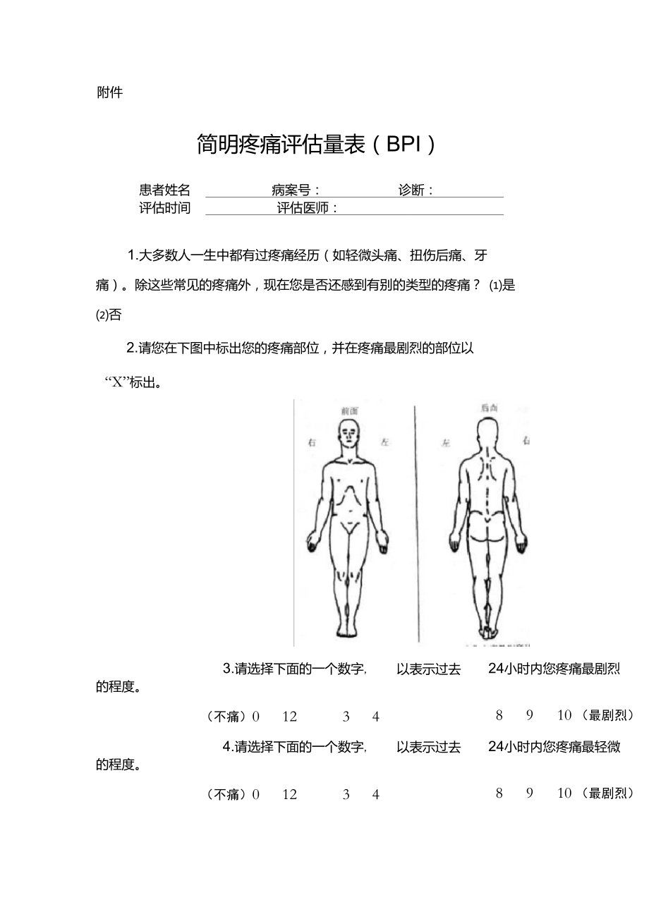 疼痛评分量表评分表图片