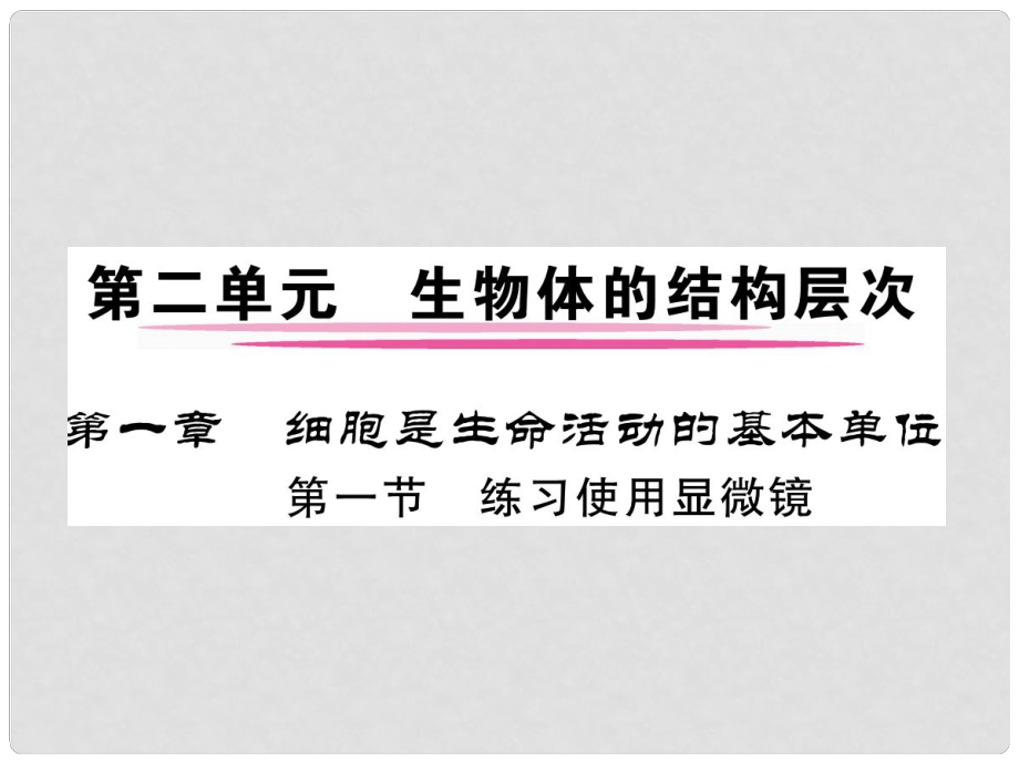 七年級生物上冊 第2單元 第1章 第1節(jié) 練習(xí)使用顯微鏡課件 （新版）新人教版_第1頁