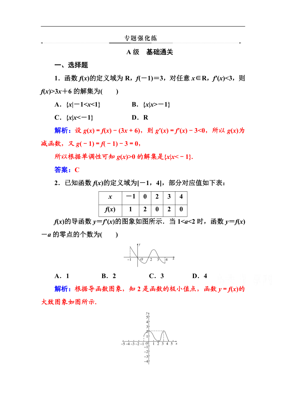 2020数学文高考二轮专题复习与测试：第二部分 专题六第4讲 导数的综合应用 Word版含解析_第1页