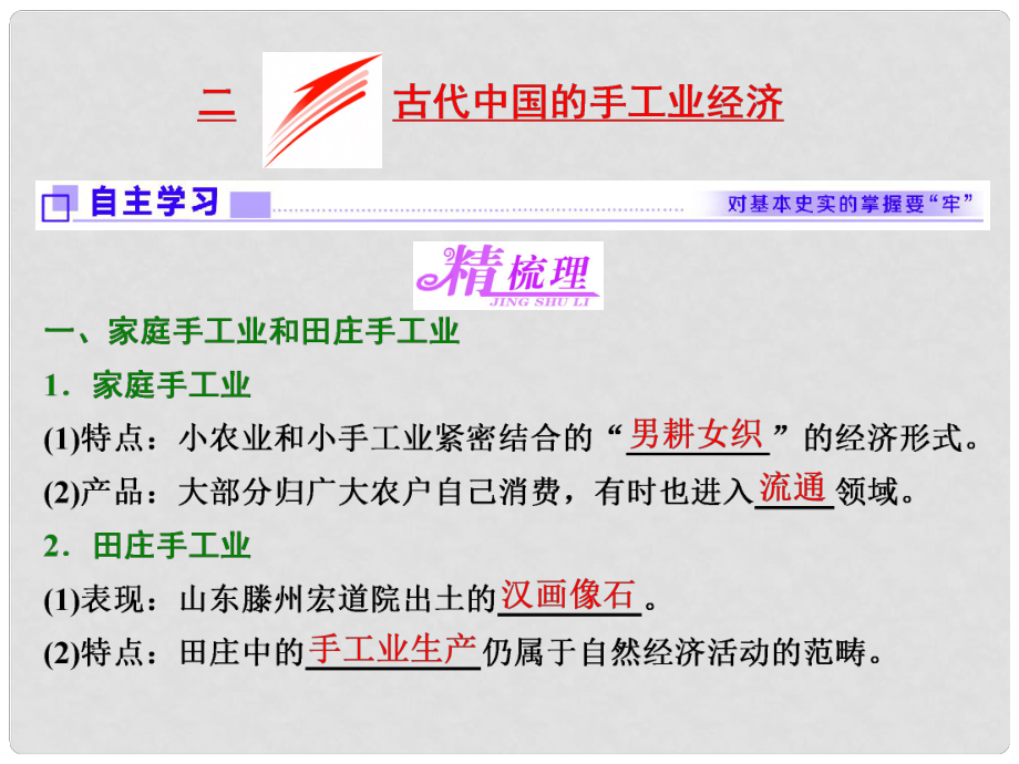 高中历史 专题一 古代我国经济的基本结构与特点 二 古代中国的手工业经济课件 人民版必修2_第1页