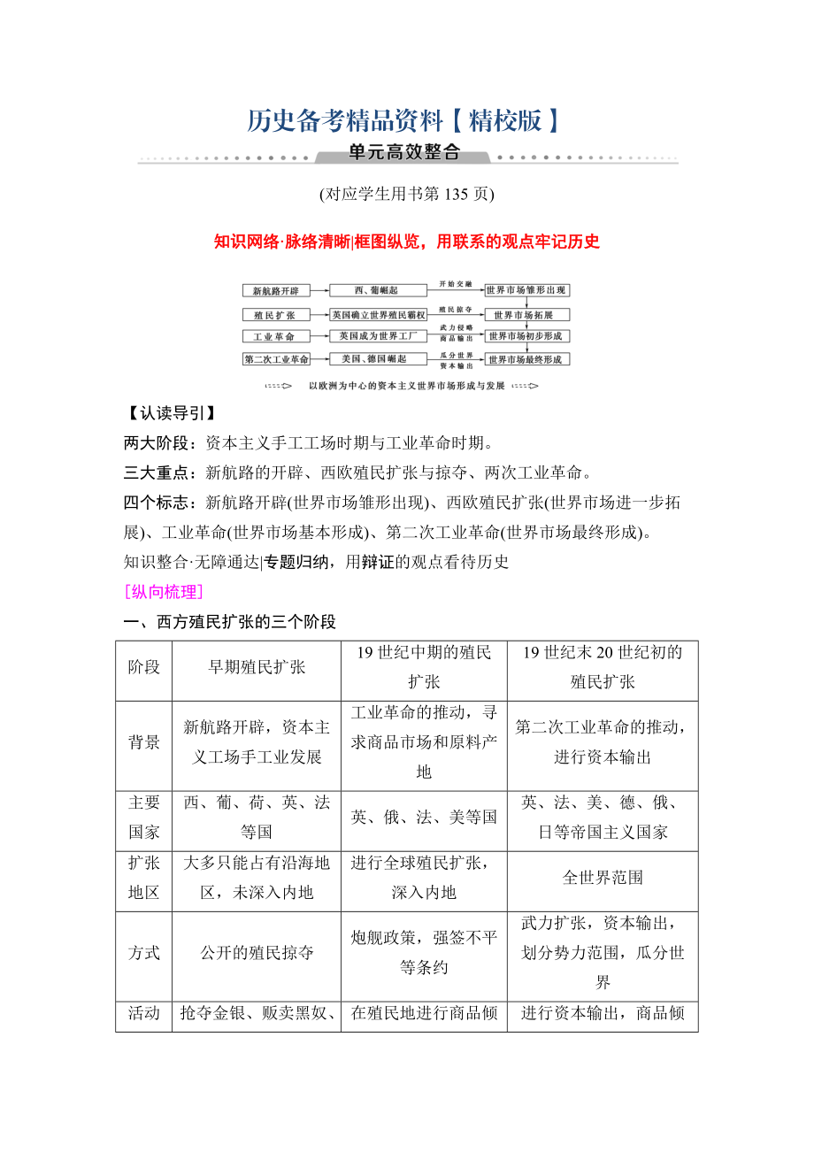 精修版高三歷史人教版教師用書：模塊二 第7單元 單元高考整合 含解析_第1頁