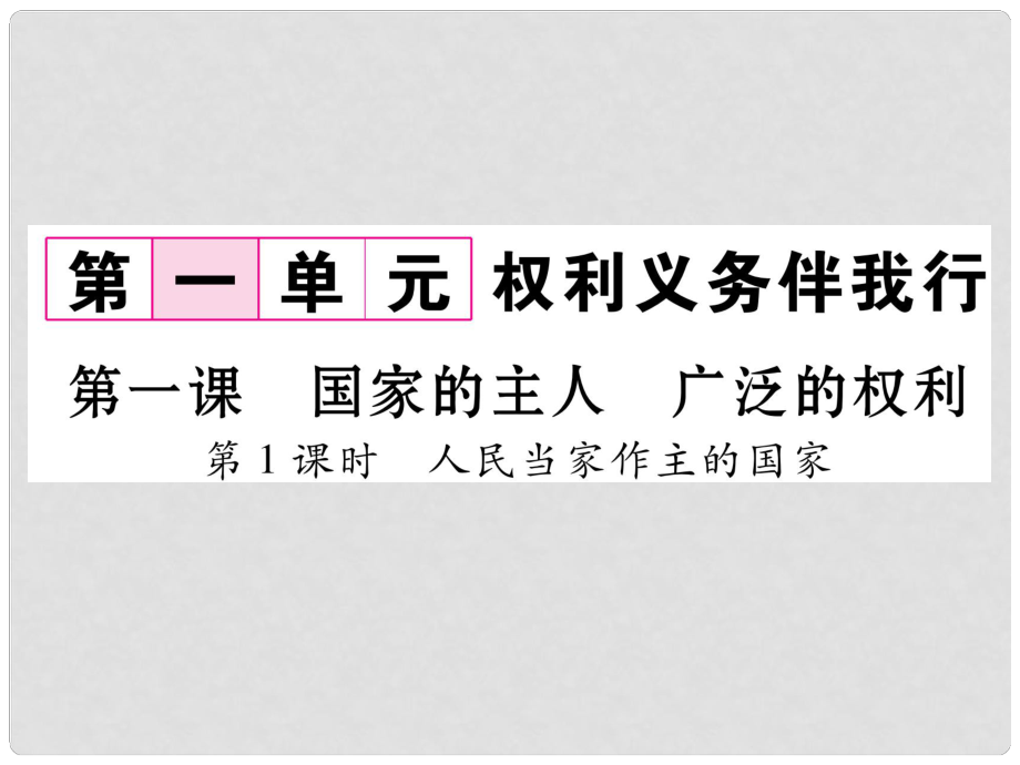 八年級政治下冊 第1單元 權(quán)利義務伴我行 第1課 國家的主人 廣泛的權(quán)利 第1框 人民當家作主的國家課件 新人教版_第1頁