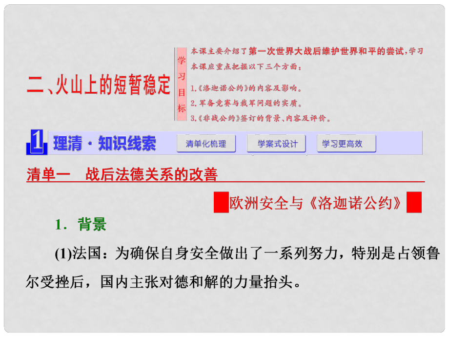 高中歷史 專題二 凡爾賽—華盛頓體系下的和平 二 火山上的短暫穩(wěn)定課件 人民版選修3_第1頁(yè)