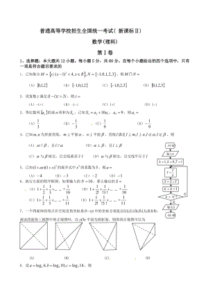 高考真題理科數(shù)學(xué) 試卷新課標(biāo)II卷及答案Word版