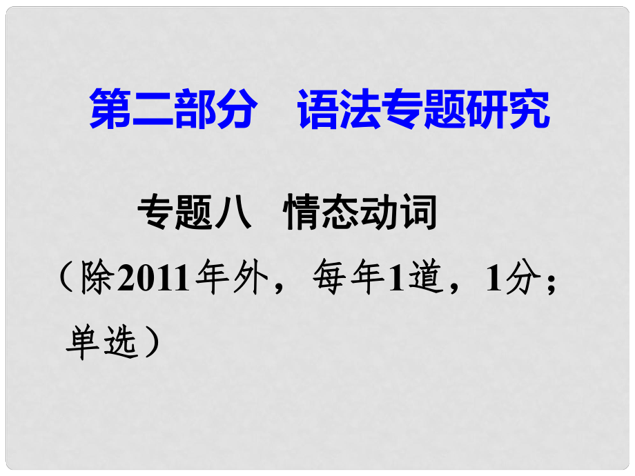 廣東省中考英語 第二部分 語法專題研究 專題八 情態(tài)動(dòng)詞 命題點(diǎn)1 情態(tài)動(dòng)詞的基本用法課件 外研版_第1頁