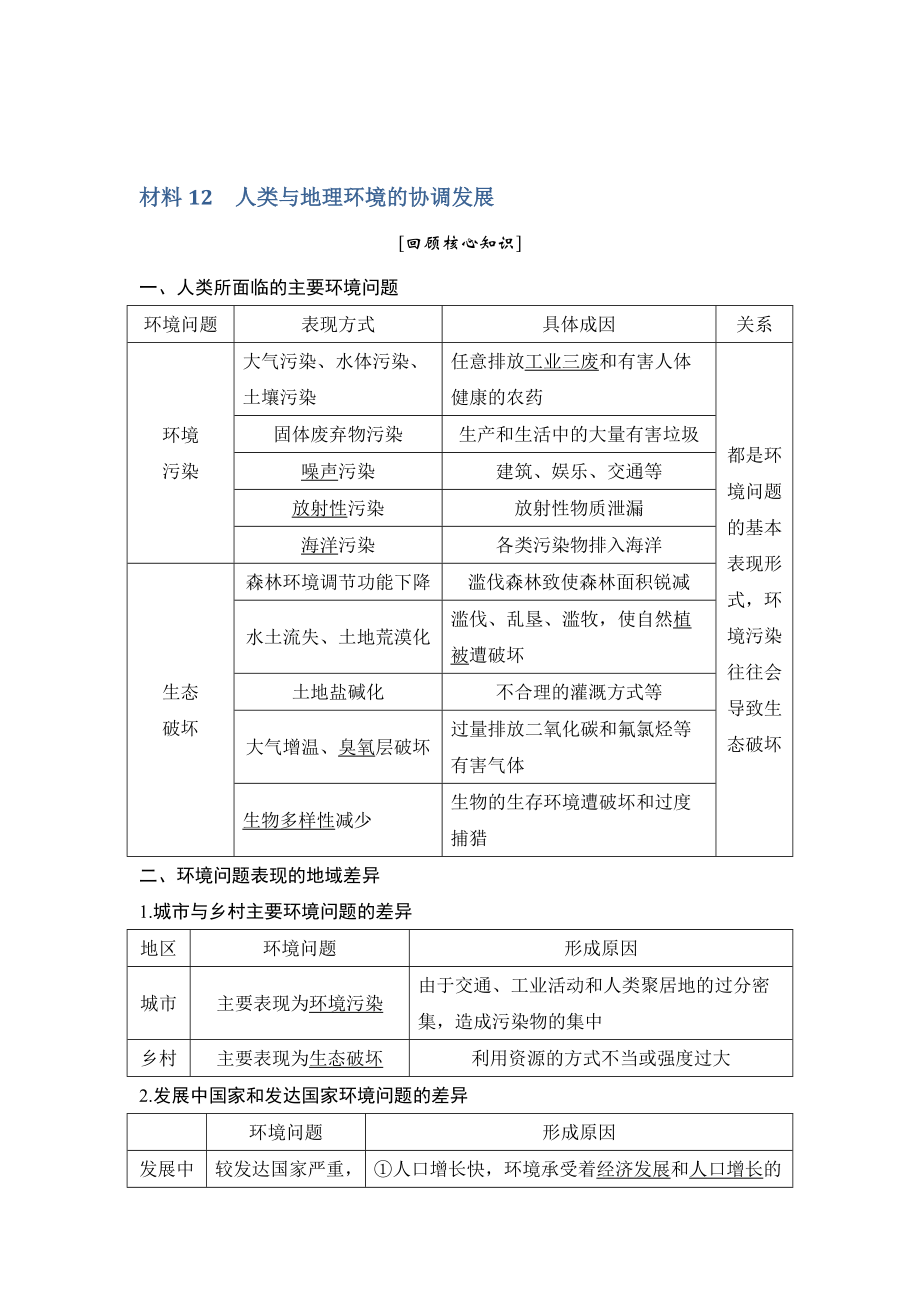 地理創(chuàng)新設(shè)計(jì)二輪專(zhuān)題復(fù)習(xí)全國(guó)通用文檔：第四部分 考前靜悟材料 材料12 Word版含答案_第1頁(yè)