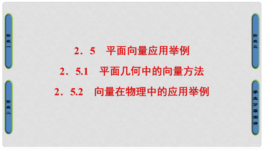 高中数学 第二章 平面向量 2.5.1 平面几何中的向量方法 2.5.2 向量在物理中的应用举例课件 新人教A版必修4_第1页