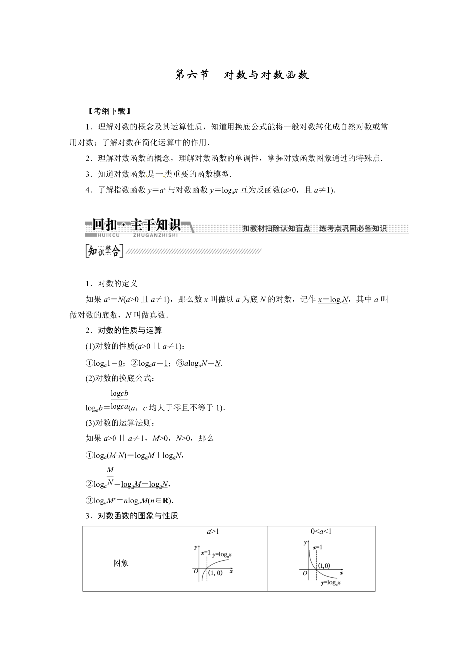 高考数学复习：第二章 ：第六节　对数与对数函数回扣主干知识提升学科素养_第1页