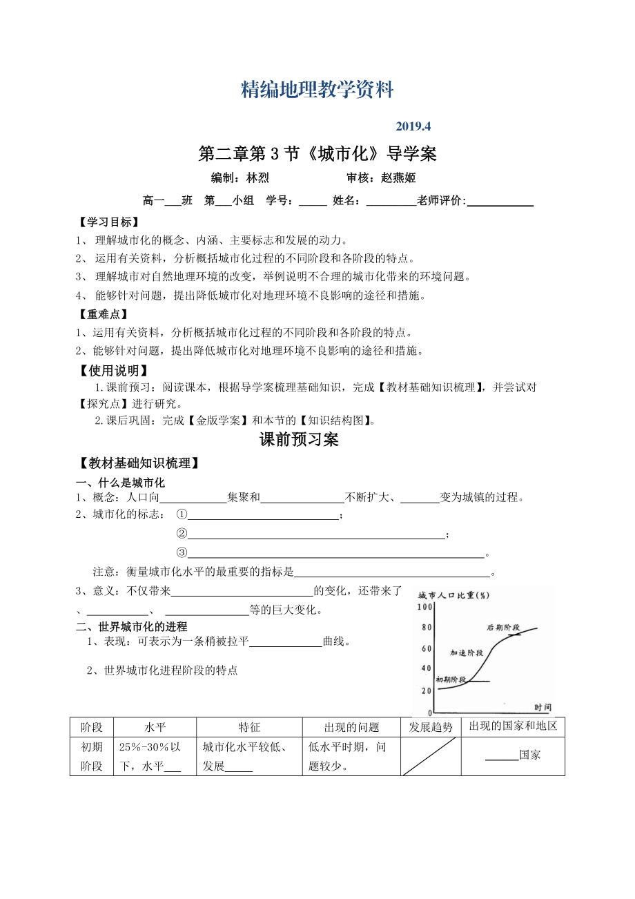 精編地理 導(dǎo)學(xué)案6 城市化_第1頁(yè)