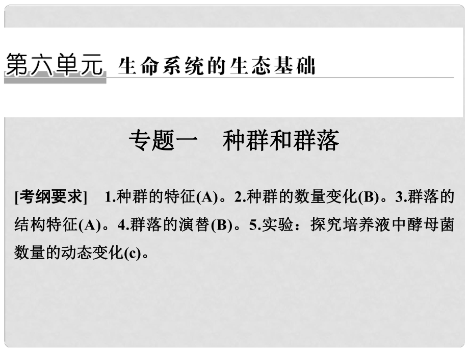 高考生物二轮复习 第六单元 生命系统的生态基础 专题一 种群和群落课件_第1页