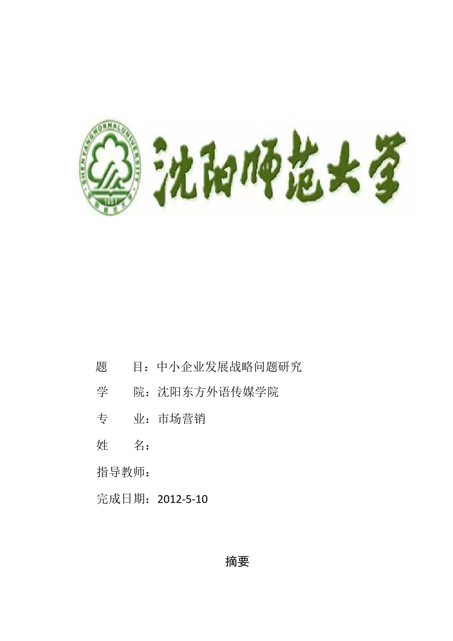 中小企业发展战略问题研究市场营销毕业论文_第1页