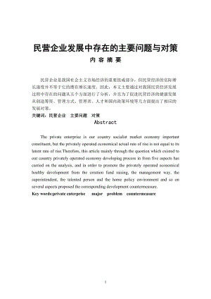 民營企業(yè)發(fā)展中存在的主要問題與對策會計學畢業(yè)論文