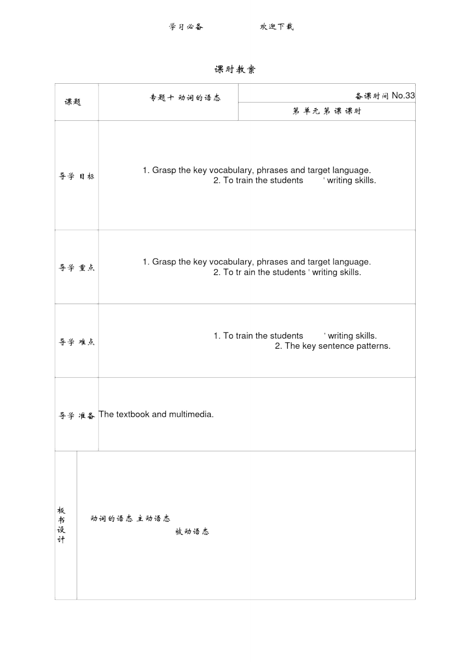 專題復(fù)習(xí)：專題十動(dòng)詞的語(yǔ)態(tài)_第1頁(yè)