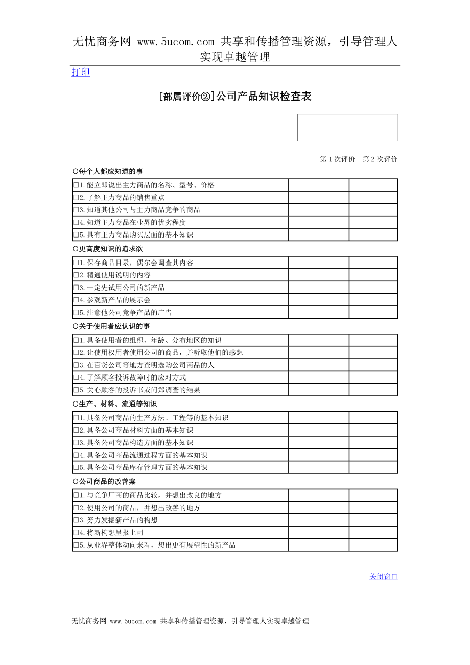 績(jī)效考核表格大全 公司產(chǎn)品知識(shí)檢查表_第1頁(yè)