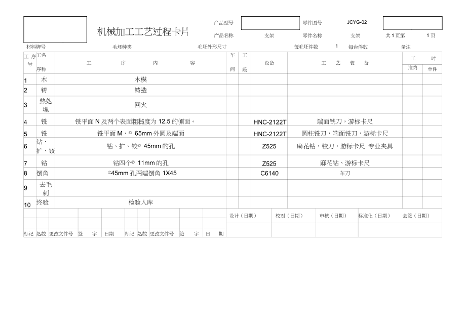 支架機(jī)械加工工藝過程卡片_第1頁