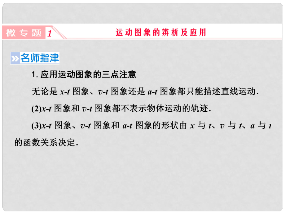 高考物理一輪復習 微專題1 運動圖像的辨析及應(yīng)用課件 新人教版_第1頁