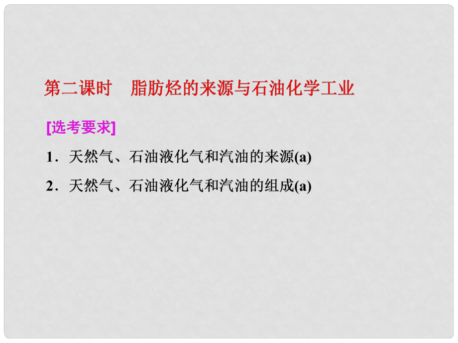 高中化學 專題3 常見的烴 第一單元 第二課時 脂肪烴的來源與石油化學工業(yè)實用課件 蘇教版選修5_第1頁