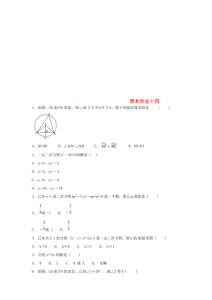江苏省常州市武进区九年级数学上册 周末作业10无答案新版苏科版