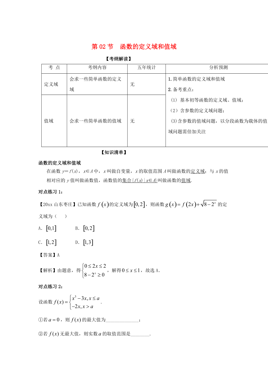 浙江版高考数学 一轮复习(讲练测)： 专题2.2 函数的定义域和值域讲_第1页